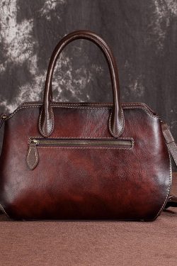 Casual Handmade Retro Coffee Floral Calf Leather Tote Handbag