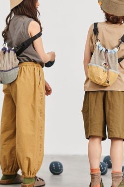 Casual Khaki Drawstring Breathable Mesh CrossBody Backpack Bag