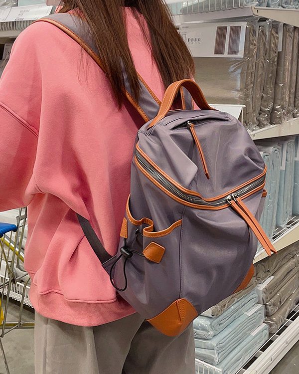 Casual Khaki Pockets Large Capacity Nylon Backpack Bag