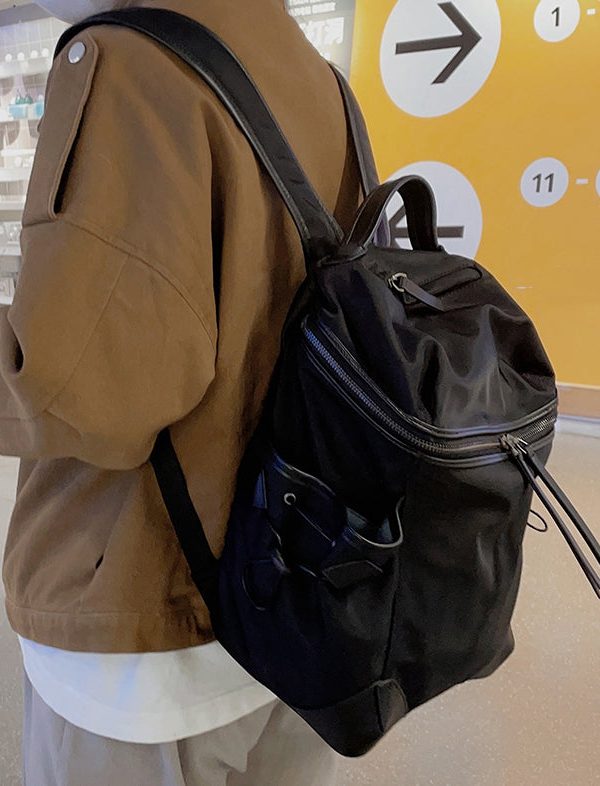 Casual Khaki Pockets Large Capacity Nylon Backpack Bag