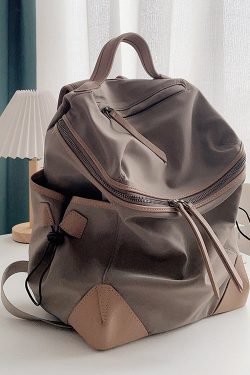 Casual Khaki Pockets Large Capacity Nylon Backpack Bag