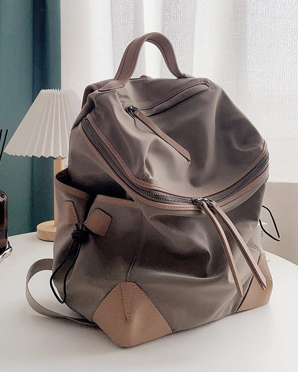 Casual Khaki Pockets Large Capacity Nylon Backpack Bag