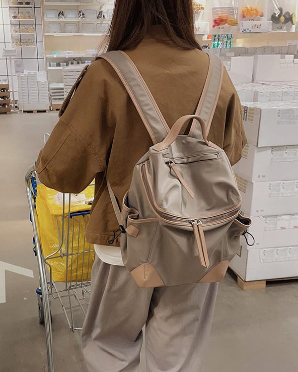 Casual Khaki Pockets Large Capacity Nylon Backpack Bag