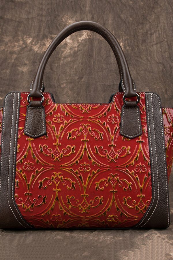 Casual Large Capacity Silver Embossed Calf Leather Tote Handbag