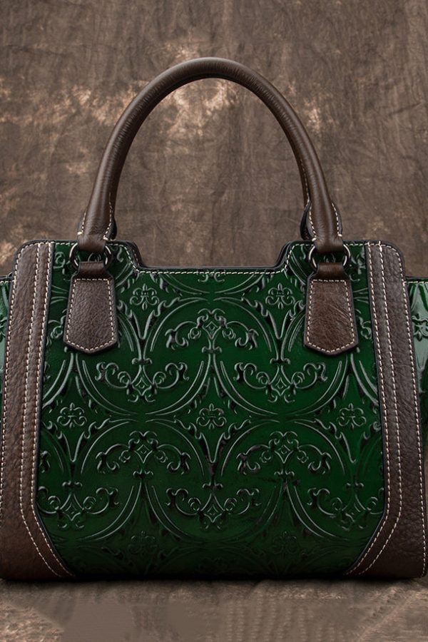 Casual Large Capacity Silver Embossed Calf Leather Tote Handbag