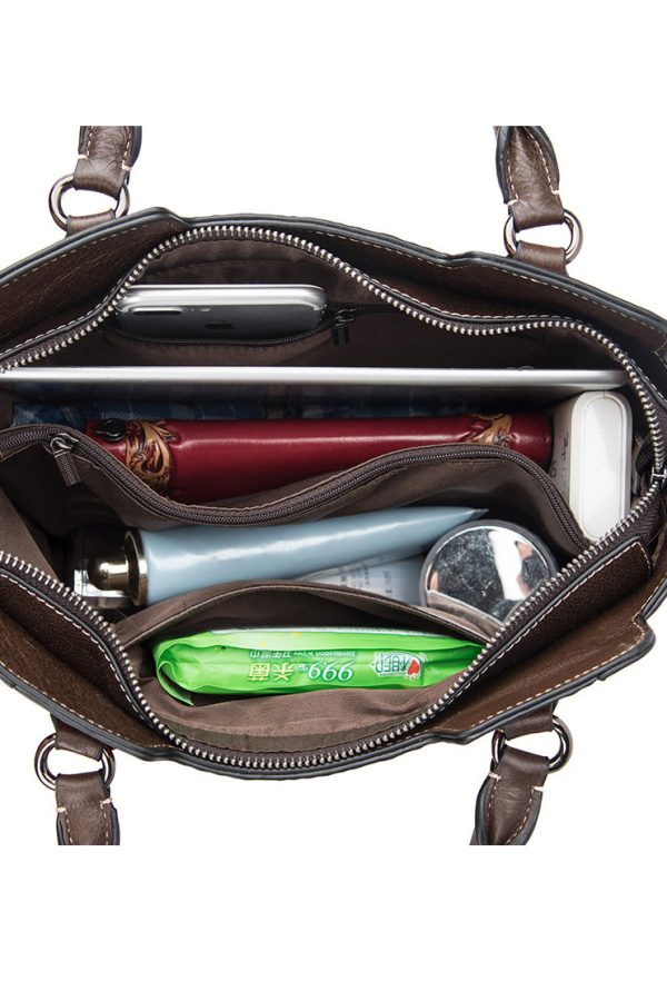 Casual Large Capacity Silver Embossed Calf Leather Tote Handbag