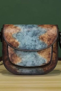 Casual Multicolour Orange Tie Dye Calf Leather Satchel Handbag