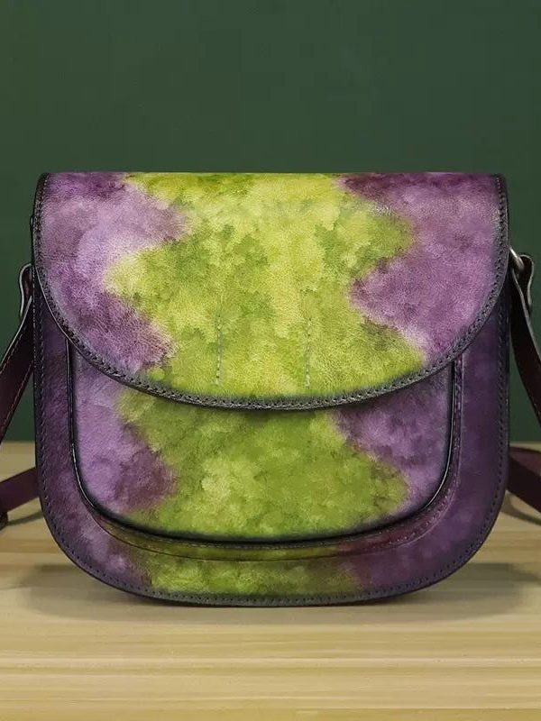 Casual Multicolour Orange Tie Dye Calf Leather Satchel Handbag