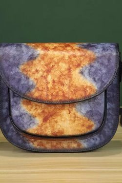 Casual Multicolour Orange Tie Dye Calf Leather Satchel Handbag