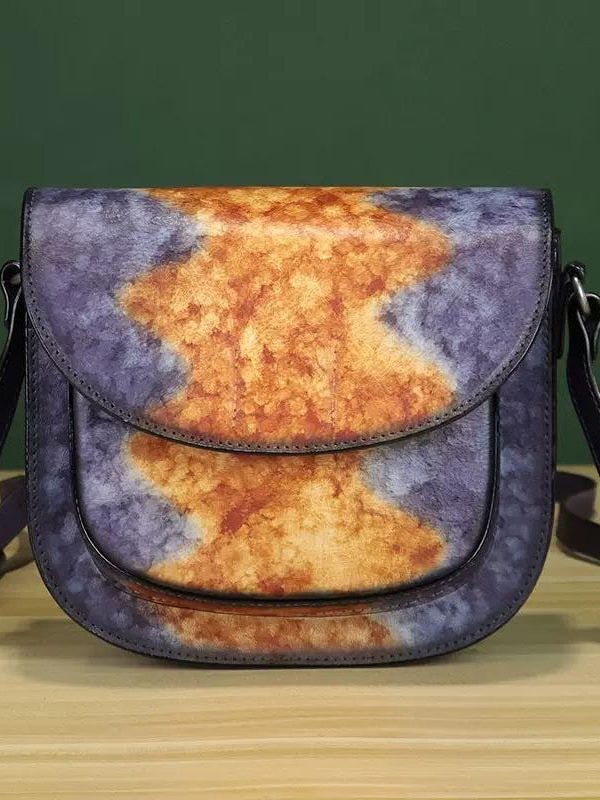 Casual Multicolour Orange Tie Dye Calf Leather Satchel Handbag