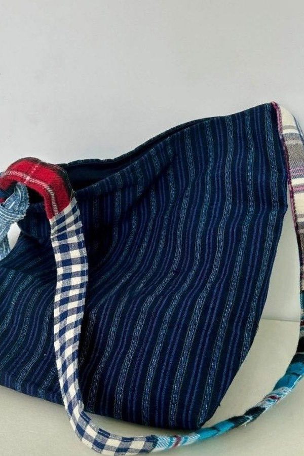 Casual Navy Striped Large Capacity Canvas Satchel Handbag