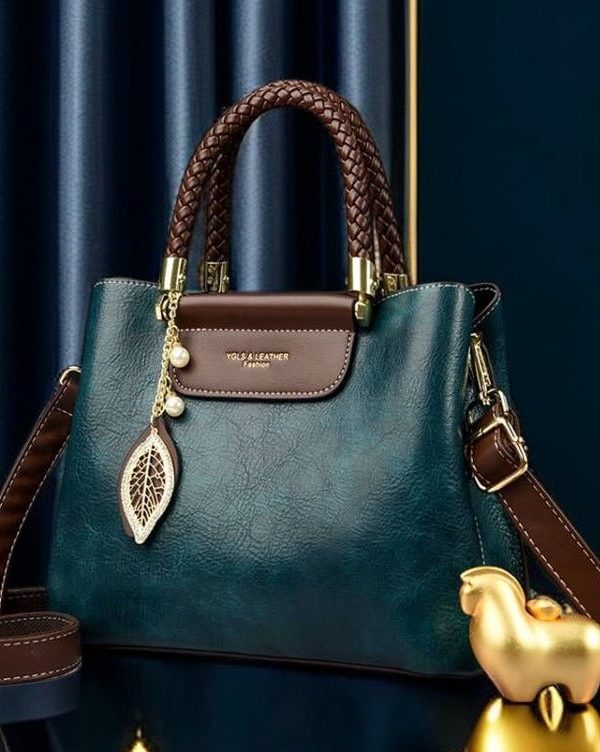 Casual Peacock Blue Large Capacity Leather Women Tote Handbag