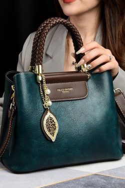 Casual Peacock Blue Large Capacity Leather Women Tote Handbag