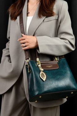 Casual Peacock Blue Large Capacity Leather Women Tote Handbag