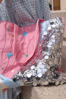 Casual Pink Embroideried Sequins Cotton Satchel Handbag