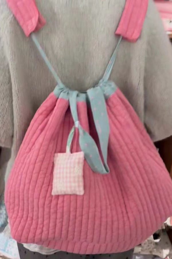 Casual Pink Large Capacity Drawstring Canvas Backpack Bag