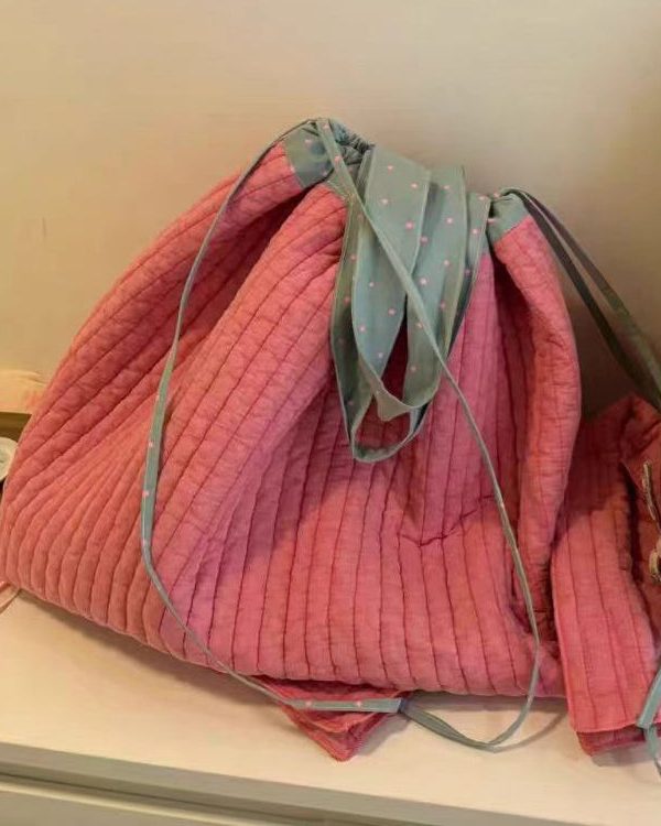 Casual Pink Large Capacity Drawstring Canvas Backpack Bag