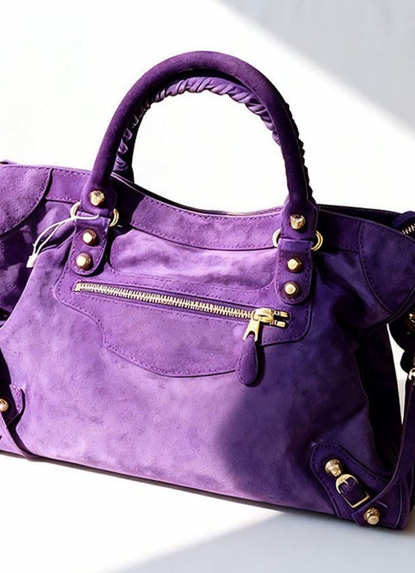 Casual Purple Rivet Solid Durable Fine Suede Tote Handbag