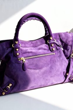 Casual Purple Rivet Solid Durable Fine Suede Tote Handbag