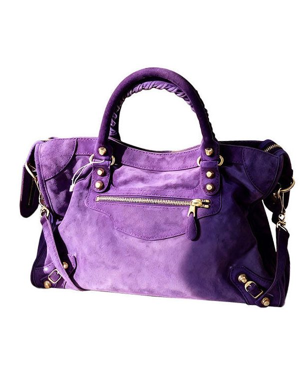 Casual Purple Rivet Solid Durable Fine Suede Tote Handbag