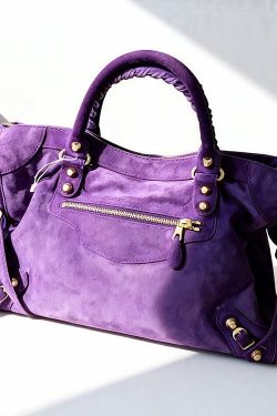 Casual Purple Rivet Solid Durable Fine Suede Tote Handbag