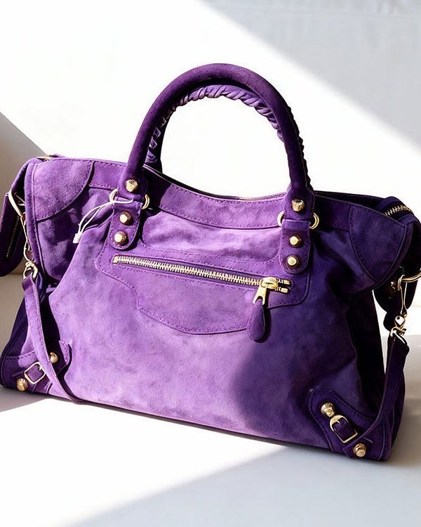 Casual Purple Rivet Solid Durable Fine Suede Tote Handbag