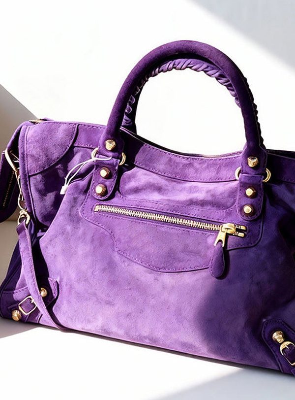 Casual Purple Rivet Solid Durable Fine Suede Tote Handbag