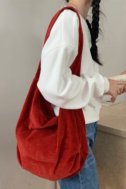 Casual Red Large Capacity Corduroy Satchel Bag Handbag