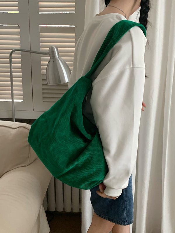 Casual Red Large Capacity Corduroy Satchel Bag Handbag