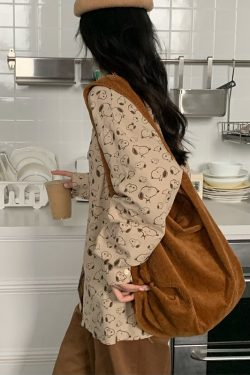 Casual Red Large Capacity Corduroy Satchel Bag Handbag