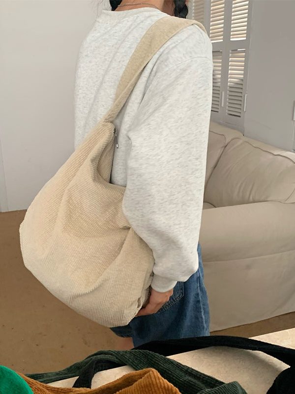 Casual Red Large Capacity Corduroy Satchel Bag Handbag