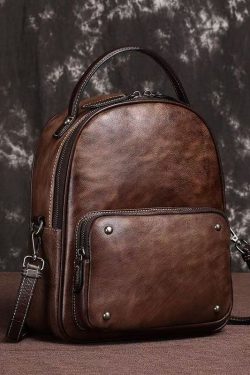 Casual Red Large Capacity Durable Calf Leather Backpack Bag