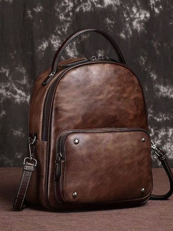 Casual Red Large Capacity Durable Calf Leather Backpack Bag