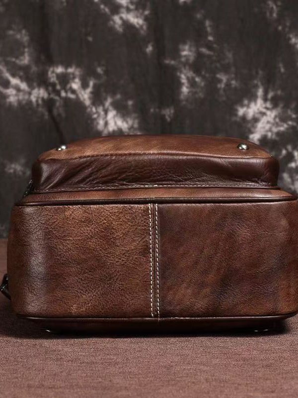 Casual Red Large Capacity Durable Calf Leather Backpack Bag