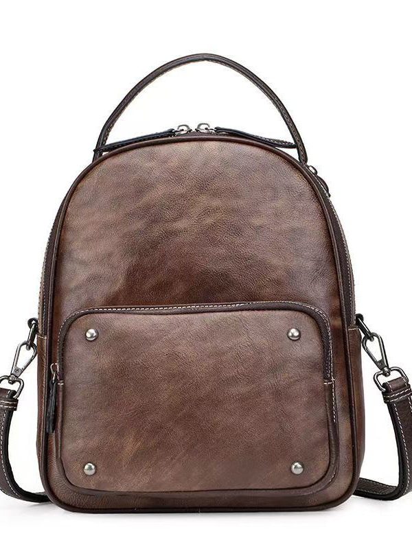 Casual Red Large Capacity Durable Calf Leather Backpack Bag