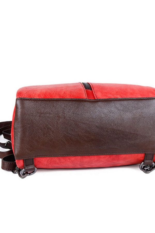 Casual Red zippered Paitings Calf Leather Backpack Bag