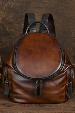 Casual Retro Yellow Large Capacity Calf Leather Backpack Bag