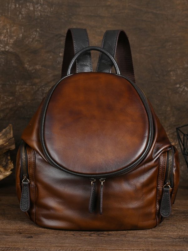 Casual Retro Yellow Large Capacity Calf Leather Backpack Bag