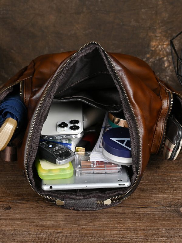 Casual Retro Yellow Large Capacity Calf Leather Backpack Bag