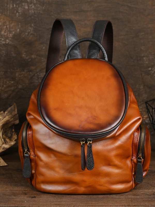 Casual Retro Yellow Large Capacity Calf Leather Backpack Bag