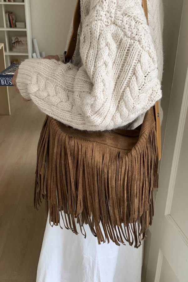 Casual Versatile Coffee Tassel Suede Crossbody Bag