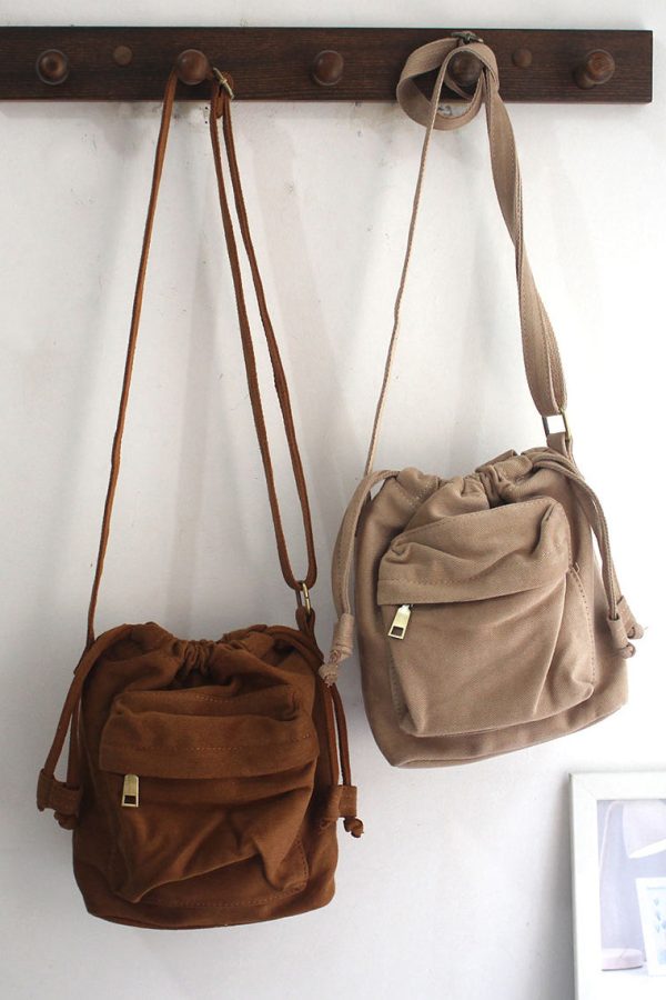 Casual Versatile Yellow Drawstring Canvas Messenger Bag