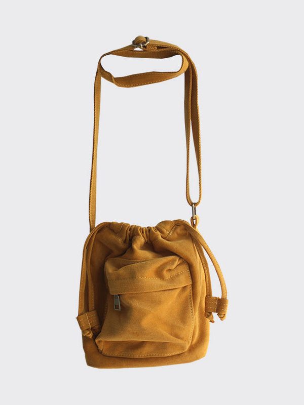 Casual Versatile Yellow Drawstring Canvas Messenger Bag
