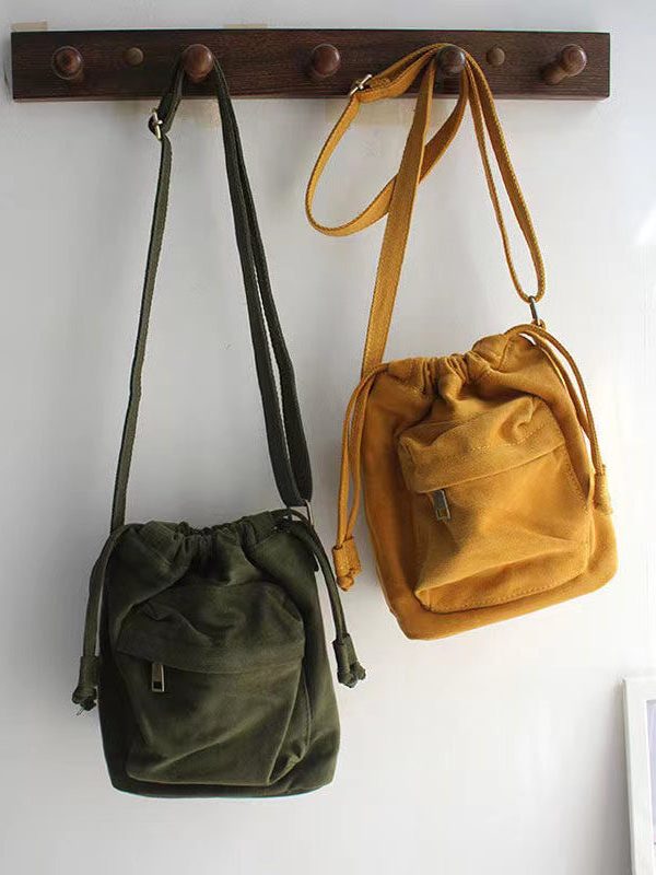 Casual Versatile Yellow Drawstring Canvas Messenger Bag