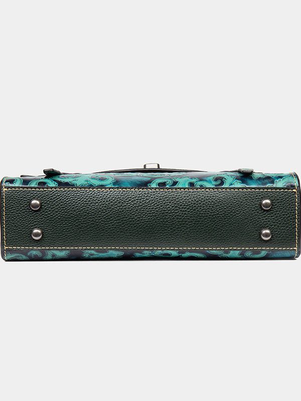 Casual Vintage Green Embossed Calf Leather Messenger Bag