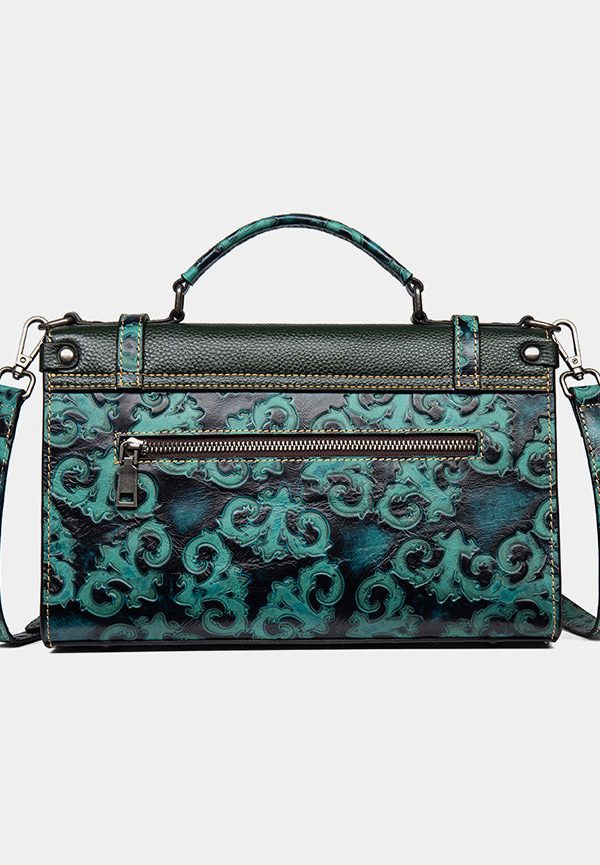 Casual Vintage Green Embossed Calf Leather Messenger Bag