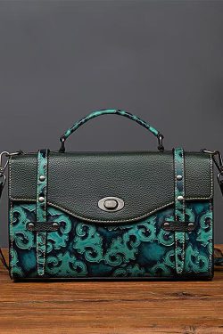 Casual Vintage Green Embossed Calf Leather Messenger Bag
