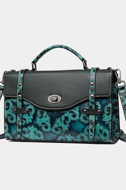 Casual Vintage Green Embossed Calf Leather Messenger Bag