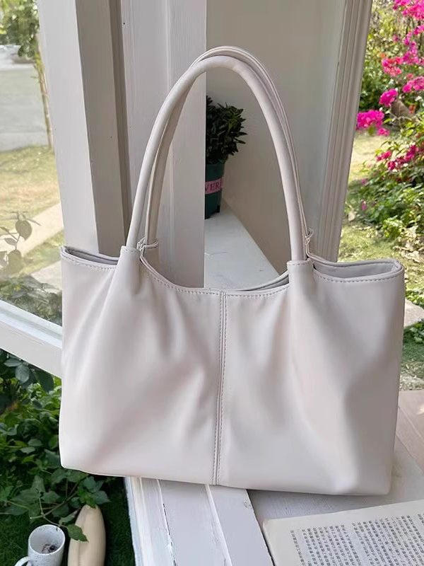 Casual White Large Capacity Faux Leather Satchel Handbag