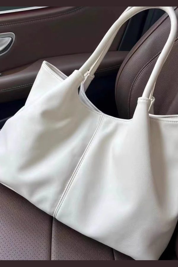 Casual White Large Capacity  Faux Leather Satchel Handbag